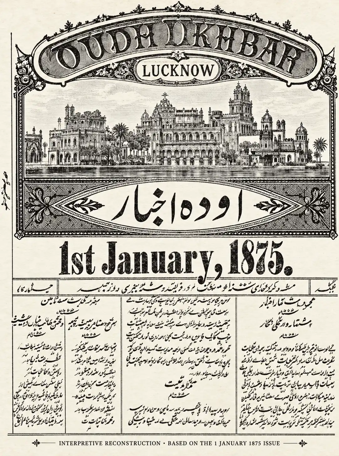 AI-assisted interpretive reconstruction of the 1875 newspaper design