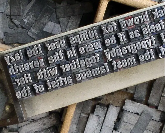 Metal sorts assembled in a composing stick