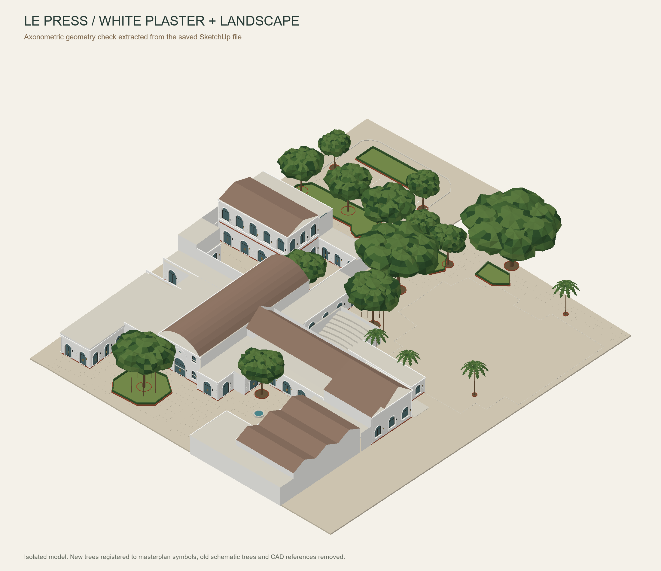 Axonometric view of the Le Press buildings and landscaped courtyards